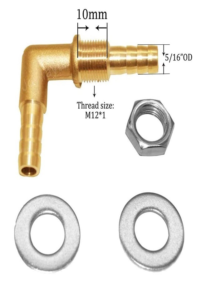 Joywayus 5/16 x 5/16 Hose Barb Thru-Bulk Head Hex Union 90 Degree L Right Angle Elbow Barbed Brass Fitting with Flat Washer Gasket Water/Fuel/Air - Image 2